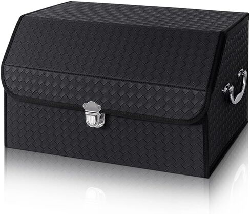 Car Trunk Organizer Hard Case with Lid, Car Leather Storage Box with Handle for SUV, Waterproof Collapsible Trunk Organizer Small for Picnic Camping in Saudi Arabia