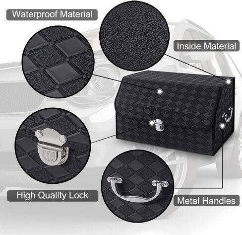 Car Trunk Organizer Hard Case with Lid, Car Leather Storage Box with Handle for SUV, Waterproof Collapsible Trunk Organizer Small for Picnic Camping in Saudi Arabia