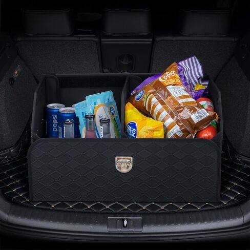 Car Trunk Organizer Hard Case with Lid, Car Leather Storage Box with Handle for SUV, Waterproof Collapsible Trunk Organizer Small for Picnic Camping in Saudi Arabia