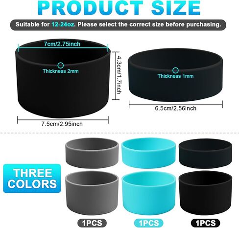3 مجموعات من Qfeley 3 مجموعات من الأحذية الواقية من السيليكون لزجاجة المياه، 12-24oz، أحذية حماية زجاجة المياه مع حلقة من السيليكون لزجاجات المياه ذات الفم الواسع in Kuwait