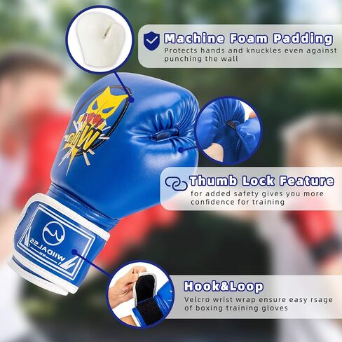 قفازات ملاكمة للأطفال، قفازات ملاكمة للأطفال من سن 5 إلى 12 عامًا، قفازات ملاكمة للشباب لحقيبة اللكم كيك بوكسينغ مواي تاي، أزرق in Kuwait