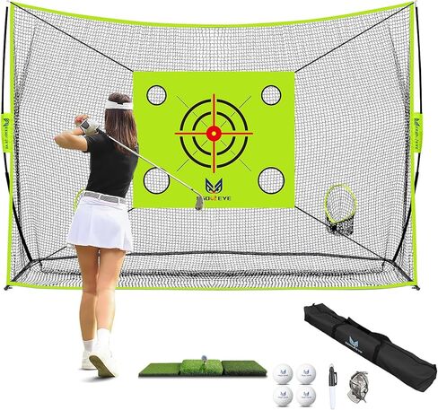 10x7.3ft Golf Practice Net with 6 Target Pockets, Tri Turf Mat, 4 Golf Balls, Marking Tool Kit, Swing/Driving/Chipping, Use for All Skill Levels, Home/Backyard/Garage in Kuwait
