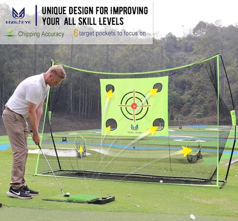 10x7.3ft Golf Practice Net with 6 Target Pockets, Tri Turf Mat, 4 Golf Balls, Marking Tool Kit, Swing/Driving/Chipping, Use for All Skill Levels, Home/Backyard/Garage in Kuwait