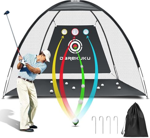 DAREKUKU شبكة ممارسة الجولف مقاس 10 × 7 × 9 أقدام، شبكة تقطيع ضرب الجولف مع الهدف، نظام تدريب ألعاب الجولف المحمول مع حقيبة حمل للقيادة في الفناء الخلفي in Kuwait