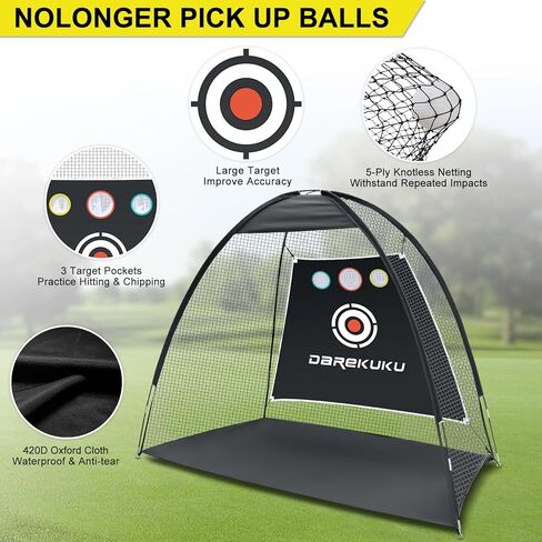 DAREKUKU شبكة ممارسة الجولف مقاس 10 × 7 × 9 أقدام، شبكة تقطيع ضرب الجولف مع الهدف، نظام تدريب ألعاب الجولف المحمول مع حقيبة حمل للقيادة في الفناء الخلفي in Kuwait