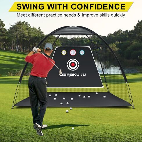 DAREKUKU شبكة ممارسة الجولف مقاس 10 × 7 × 9 أقدام، شبكة تقطيع ضرب الجولف مع الهدف، نظام تدريب ألعاب الجولف المحمول مع حقيبة حمل للقيادة في الفناء الخلفي in Kuwait