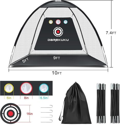 DAREKUKU شبكة ممارسة الجولف مقاس 10 × 7 × 9 أقدام، شبكة تقطيع ضرب الجولف مع الهدف، نظام تدريب ألعاب الجولف المحمول مع حقيبة حمل للقيادة في الفناء الخلفي in Kuwait