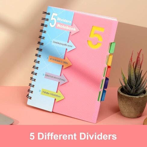 CAGIE 5 Subject Notebook with Dividers Spiral Notebooks 8.5 x 11 with Tabs Hardcover A4 Spiral Bound Journal for School Note Taking Work Organization, 220 Pages, Black in Saudi Arabia