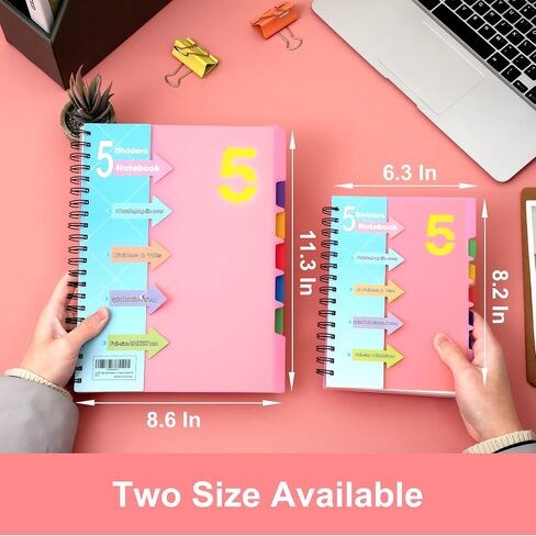 CAGIE 5 Subject Notebook with Dividers Spiral Notebooks 8.5 x 11 with Tabs Hardcover A4 Spiral Bound Journal for School Note Taking Work Organization, 220 Pages, Black in Saudi Arabia