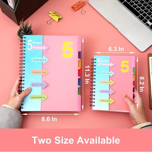 CAGIE 5 Subject Notebook with Dividers Spiral Notebooks 8.5 x 11 with Tabs Hardcover A4 Spiral Bound Journal for School Note Taking Work Organization, 220 Pages, Black in Saudi Arabia