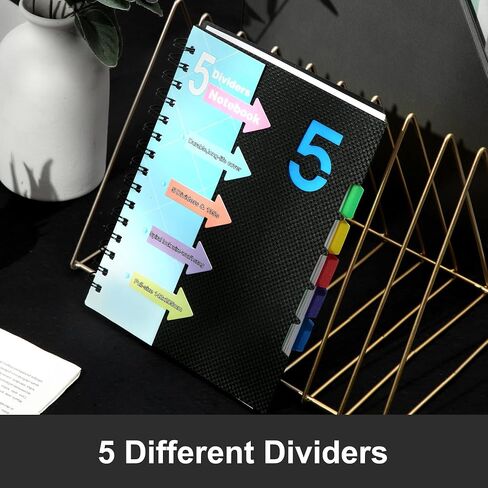 CAGIE 5 Subject Notebook with Dividers Spiral Notebooks 8.5 x 11 with Tabs Hardcover A4 Spiral Bound Journal for School Note Taking Work Organization, 220 Pages, Black in Kuwait