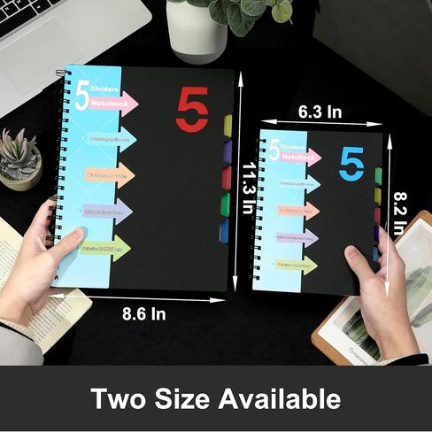 CAGIE 5 Subject Notebook with Dividers Spiral Notebooks 8.5 x 11 with Tabs Hardcover A4 Spiral Bound Journal for School Note Taking Work Organization, 220 Pages, Black in Kuwait