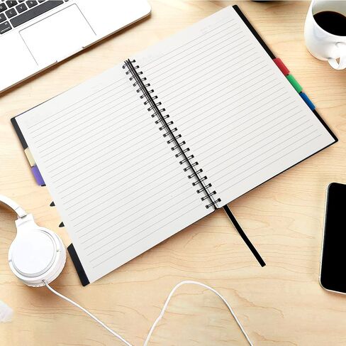 CAGIE 5 Subject Notebook with Dividers Spiral Notebooks 8.5 x 11 with Tabs Hardcover A4 Spiral Bound Journal for School Note Taking Work Organization, 220 Pages, Black in Kuwait
