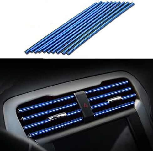 Car Air Conditioner Vent Outlet Trim Strip DIY Decoration Chrome Trim Strip Line Car Shiny Accessories 10PCS (Blue) in Saudi Arabia
