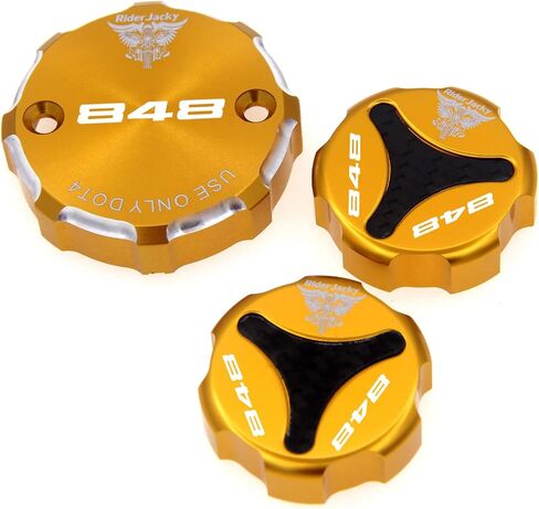 ل Ducati 848/EVO 2008-2013 2009 2010 2011 2012 CNC الألومنيوم دراجة نارية دواسة فرامل أمامية وخلفية خزان سائل الفرامل غطاء غطاء (أسود مع شعار) in Saudi Arabia