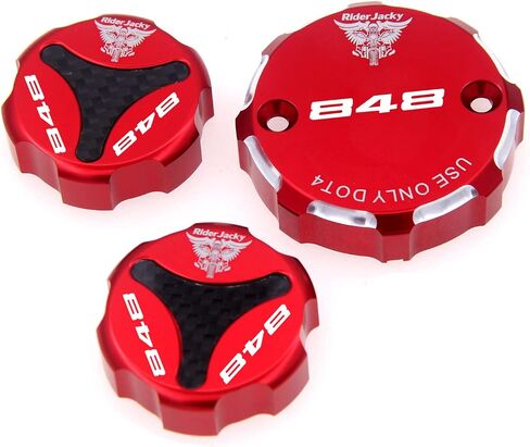 ل Ducati 848/EVO 2008-2013 2009 2010 2011 2012 CNC الألومنيوم دراجة نارية دواسة فرامل أمامية وخلفية خزان سائل الفرامل غطاء غطاء (أسود مع شعار) in Saudi Arabia