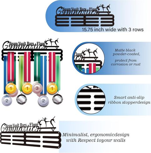 PH PandaHall Medal Hanger Holder Display Rack Gymnastics Medal Hanger Awards Ribbon Cheer 3 Lines Sport Award Rack Wall Mount Metal Frame for Over 50 Medals Necklace Jewelry 15.75 Inch in Kuwait