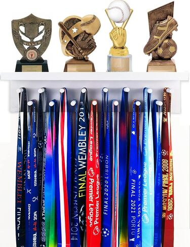 Trophy Medal Holder Display 16.9" Long Wooden Trophy Shelf Rack Medal & Trophy Holder 15 Hooks Hanger with Shelf Medal Holder with Wooden Trophy Shelf Rack in Saudi Arabia