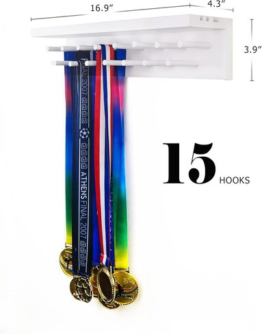 Trophy Medal Holder Display 16.9" Long Wooden Trophy Shelf Rack Medal & Trophy Holder 15 Hooks Hanger with Shelf Medal Holder with Wooden Trophy Shelf Rack in Saudi Arabia