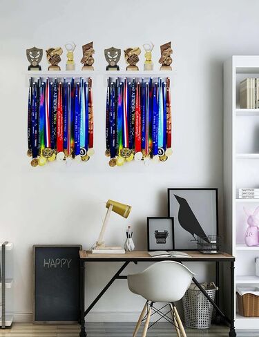 Trophy Medal Holder Display 16.9" Long Wooden Trophy Shelf Rack Medal & Trophy Holder 15 Hooks Hanger with Shelf Medal Holder with Wooden Trophy Shelf Rack in Saudi Arabia
