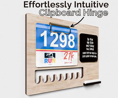 عرض شماعة ميدالية خشبية من LuxWood للعدائين ومريلة السباق وحامل الصور مع سبورة الطباشير، وعرض حامل ميدالية الماراثون | تحمل ما يصل إلى 24 ميدالية و80 صدرية سباق in Kuwait