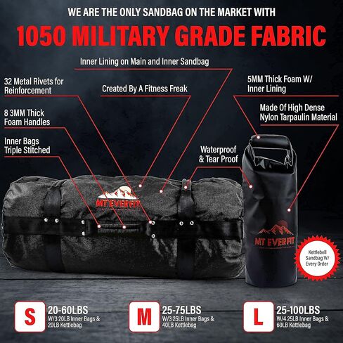 Sandbag Workout Bag & Sandbag Kettlebell Set - Heavy Duty Functional Triple Stitched Fitness Sandbags Made from 1050 Cordura with 8 Thick Foam Padded Handles & 3 Inner Bags in Saudi Arabia