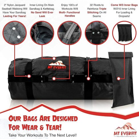 Sandbag Workout Bag & Sandbag Kettlebell Set - Heavy Duty Functional Triple Stitched Fitness Sandbags Made from 1050 Cordura with 8 Thick Foam Padded Handles & 3 Inner Bags in Saudi Arabia