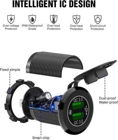 Nilight مقبس الشحن السريع PD النوع C وQC3.0 شاحن USB مزدوج 12 فولت 24 فولت مخرج سيارة على مفتاح اللمس مجموعة أسلاك منصهرة للسيارات والشاحنات RVs المعسكرات، ضمان لمدة عامين in Saudi Arabia