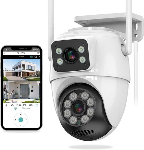 GUOANVISION Security Camera,Dual Lens Linkage Surveillance Camera Wireless Bluetooth 6MP PTZ Outdoor Camera,IP66 Waterproof,2.4G WiFi, Auto Tracking&Detection,Color Night Vision,Two-Way Audio in Saudi Arabia