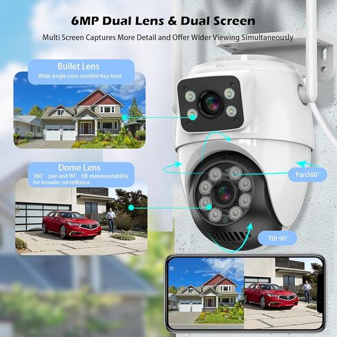 GUOANVISION Security Camera,Dual Lens Linkage Surveillance Camera Wireless Bluetooth 6MP PTZ Outdoor Camera,IP66 Waterproof,2.4G WiFi, Auto Tracking&Detection,Color Night Vision,Two-Way Audio in Saudi Arabia
