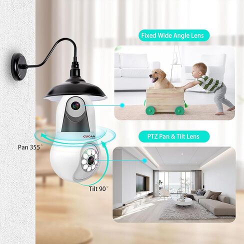 6MP UHD Bulb Security Cameras,2.4GHz Dual Lens 360°Security Camera Wireless Indoor Outdoor Light Bulbs Camera,Full Color Night, Motion Detection,Message Alert,24/7 Recording, SD/Cloud in Kuwait