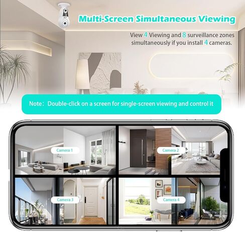 6MP UHD Bulb Security Cameras,2.4GHz Dual Lens 360°Security Camera Wireless Indoor Outdoor Light Bulbs Camera,Full Color Night, Motion Detection,Message Alert,24/7 Recording, SD/Cloud in Kuwait