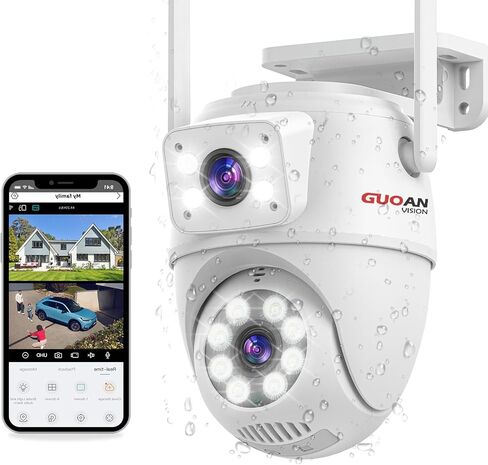 كاميرا أمان لاسلكية GUOANVISION ذات عدسة مزدوجة للربط في الهواء الطلق، كاميرا مراقبة PTZ بتقنية WiFi Bluetooth بدقة 6 ميجابكسل، رؤية 360 درجة، اكتشاف الإنسان، تتبع تلقائي، إنذار ضوئي، رؤية ليلية، صوت ثنائي الاتجاه in Kuwait