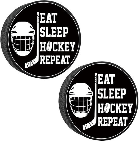 Lanxitown قطعتان من كرات الهوكي السوداء كرات هوكي الجليد لممارسة التدريب الكلاسيكي ومعدات تدريب الهوكي، هدايا الهوكي بقطر 3 بوصات وسمك 1 بوصة in Kuwait