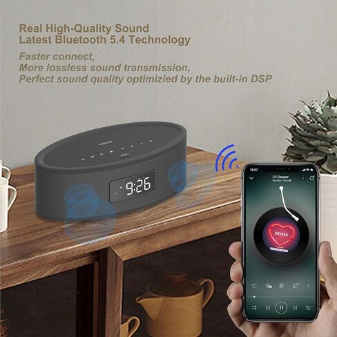 KEiiD Tabletop Bluetooth Speaker for Home Clock Radio with LED Alarm Clock, FM Radio, White Noise/Sounds Machine, USB, AUX, Aesthetic Style with Great Sound Performance, Auto Dimmer, Sleep Timer in Kuwait