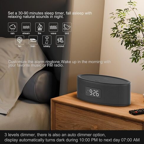 KEiiD Tabletop Bluetooth Speaker for Home Clock Radio with LED Alarm Clock, FM Radio, White Noise/Sounds Machine, USB, AUX, Aesthetic Style with Great Sound Performance, Auto Dimmer, Sleep Timer in Kuwait