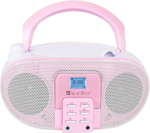 SingingWood GC01 Macarons Series Portable CD Player Boombox with AM FM Stereo Radio Kids CD Player LCD Display, Front Aux-in Port Headphone Jack, Supported AC or Battery Powered -Rose in Saudi Arabia