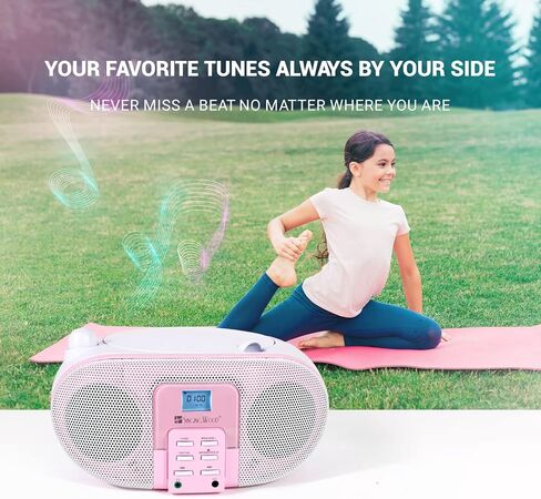 SingingWood GC01 Macarons Series Portable CD Player Boombox with AM FM Stereo Radio Kids CD Player LCD Display, Front Aux-in Port Headphone Jack, Supported AC or Battery Powered -Rose in Saudi Arabia