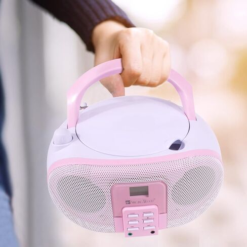 SingingWood GC01 Macarons Series Portable CD Player Boombox with AM FM Stereo Radio Kids CD Player LCD Display, Front Aux-in Port Headphone Jack, Supported AC or Battery Powered -Rose in Saudi Arabia