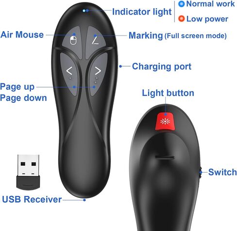 Presentation Clicker PowerPoint Wireless Presenter Remote: USB Type C Rechargeable Red Laser Pointer Clickers for Computer Project Mac Power Point PPT Slideshow Google Slide Advancer in Saudi Arabia