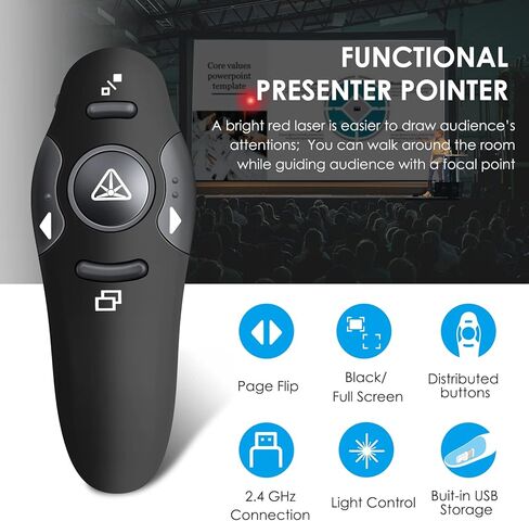 Presentation Clicker with Bright Red Laser Pointer, 164FT Wireless Presenter Remote PowerPoint Clicker Slide Advancer for Teachers Classroom in Kuwait