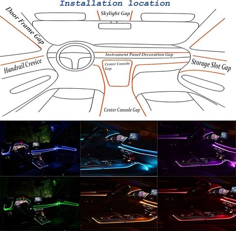 شريط إضاءة LED للسيارة، مصابيح داخلية RGB للسيارة، 5 في 1 مع ألياف بصرية 236.22 بوصة، مجموعات إضاءة داخلية محيطة متعددة الألوان، وضع DIY ووضع الموسيقى، وظيفة الصوت النشطة in Kuwait