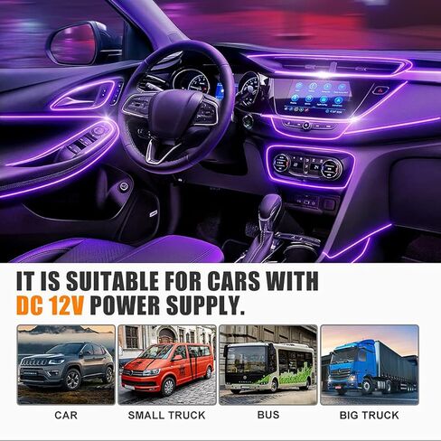 شريط إضاءة LED للسيارة، مصابيح داخلية RGB للسيارة، 5 في 1 مع ألياف بصرية 236.22 بوصة، مجموعات إضاءة داخلية محيطة متعددة الألوان، وضع DIY ووضع الموسيقى، وظيفة الصوت النشطة in Kuwait