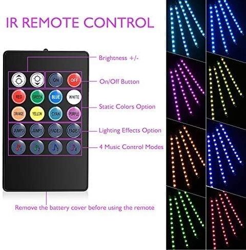 4 قطع 48 مصباح LED داخلي USB، مصابيح شريط LED للسيارة، شريط إضاءة للسيارة متعدد الألوان تحت لوحة القيادة مع وظيفة الصوت النشطة وجهاز التحكم عن بعد، تيار مستمر 5 فولت in Kuwait