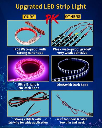 DUOFU365 أضواء شريط LED أخضر، شريط إضاءة داخلي 24 بوصة 12 فولت IP68 مقاوم للماء قابل للقطع للسيارة والدراجات النارية والقوارب وعربة الجولف والشاحنة وديكور المنزل مع شريط نانو قوي (4 قطع) in Kuwait