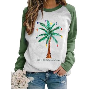سويت شيرت نسائي من Merry Chrismas Plam Tree لقضاء عطلة الشاطئ في هاواي، قميص مضحك لعيد الميلاد بأكمام طويلة in Kuwait