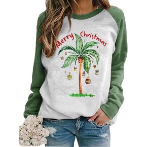 سويت شيرت نسائي من Merry Chrismas Plam Tree لقضاء عطلة الشاطئ في هاواي، قميص مضحك لعيد الميلاد بأكمام طويلة