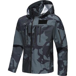 TGF Men's 9 Pockets Waterproof Rain Jacket Army Green Camo Lightweight Breathable Outdoor Jacket for Fishing Sailing Hiking