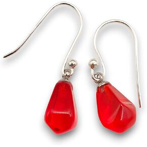 Red Pomegranate Seed Drop Earrings with Sterling Silver Hooks (925 Sterling silver glass hook earrings)
