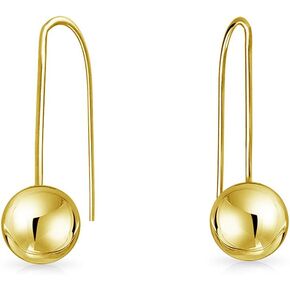 Tiny Simple Hollow Cartilage Ear Lobe Bead Round Ball Real 14K Yellow Drop Wire Gold Stud Earrings For Women Teen 3MM 4MM 5MM